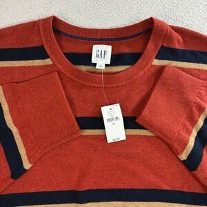 Gap Sweater Mens XL Orange Black Striped Long Sleeve Pullover Cotton Preppy NWT
